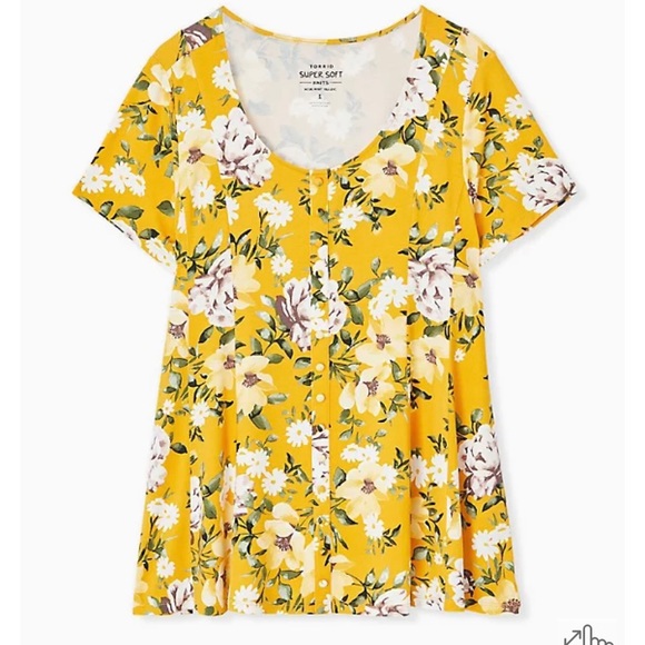 torrid Tops - TORRID Yellow Floral, Button front seamed top